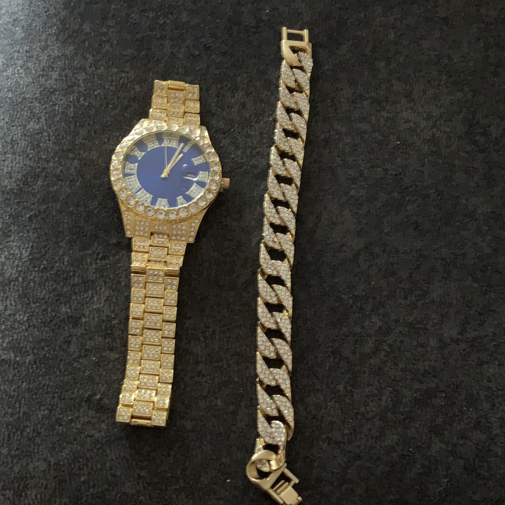 Gold And Silver Watch With Bracelet Set